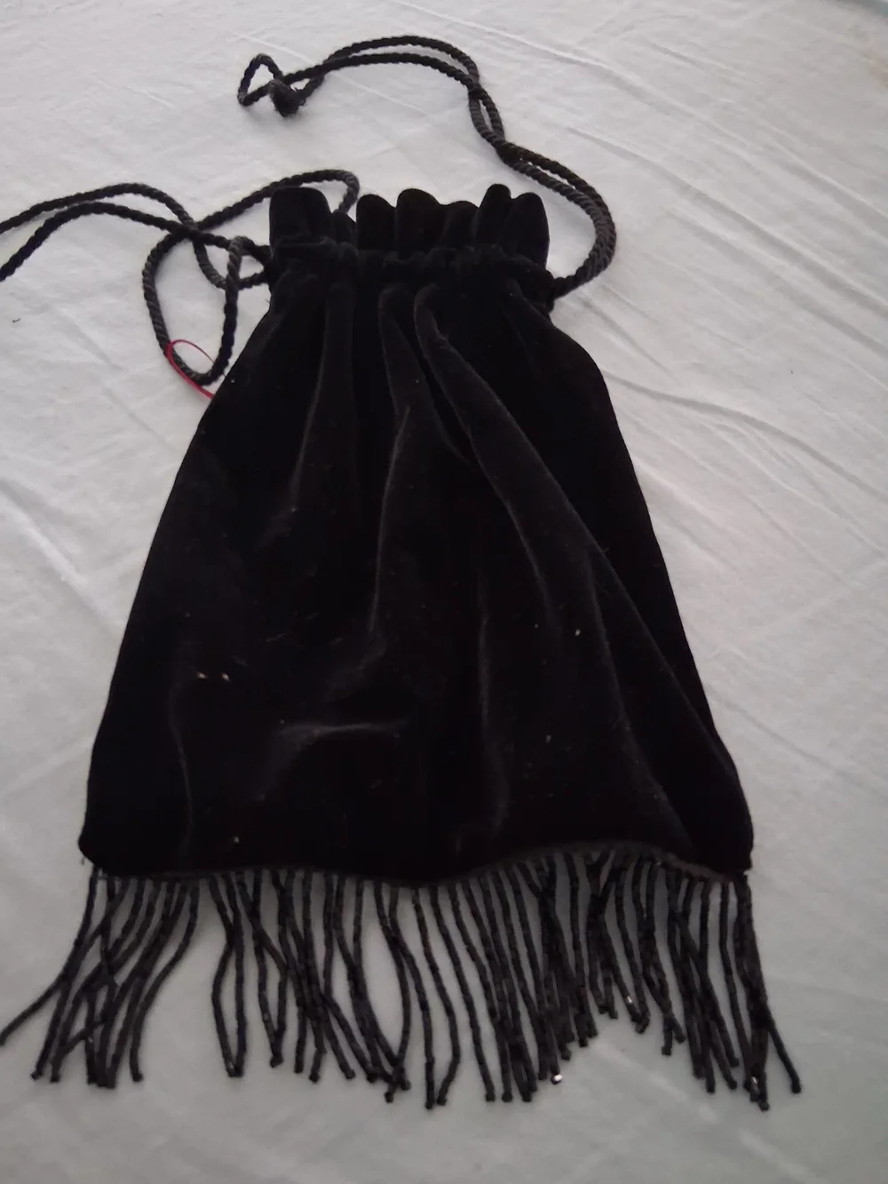 Black Velvet Drawstring Fringe Evening Bag